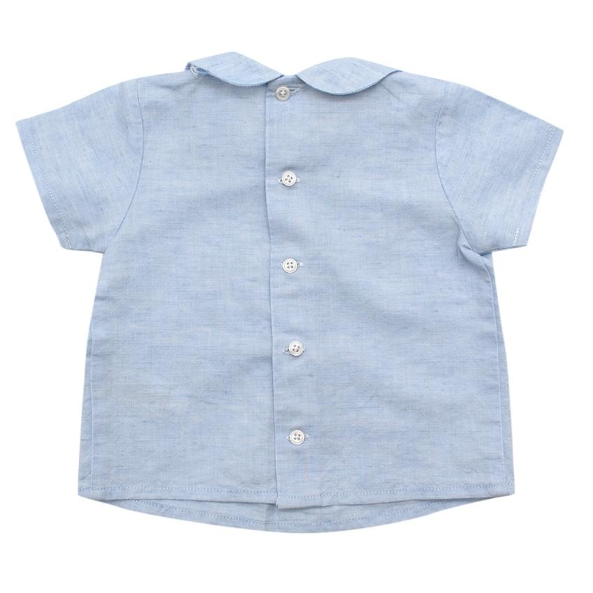 Paz Rodriguez Blue Cotton & Linen Short Sleeve Top