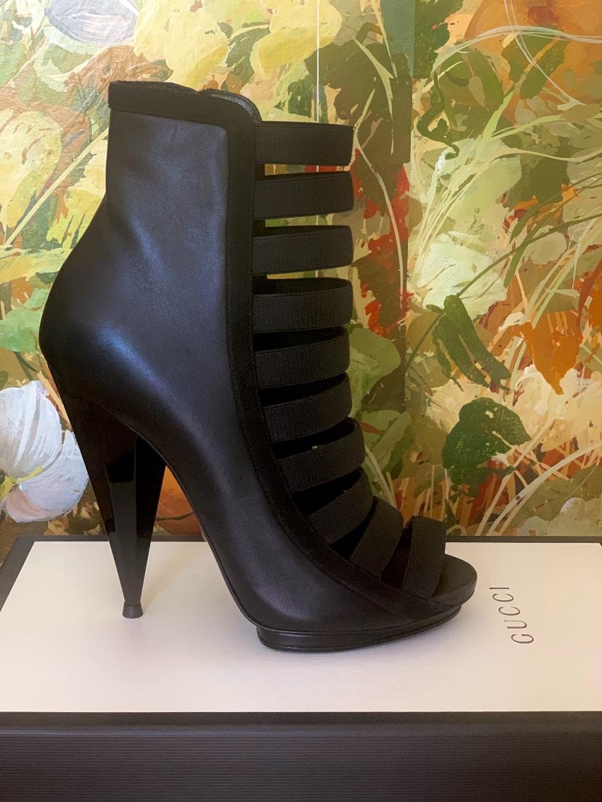 Gucci Black Strappy Cone Heel Booties