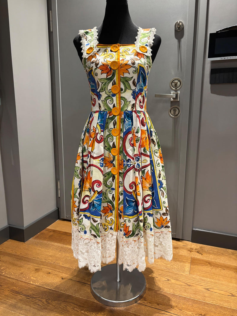 Dolce & Gabbana Majoilca Print Midi Dress