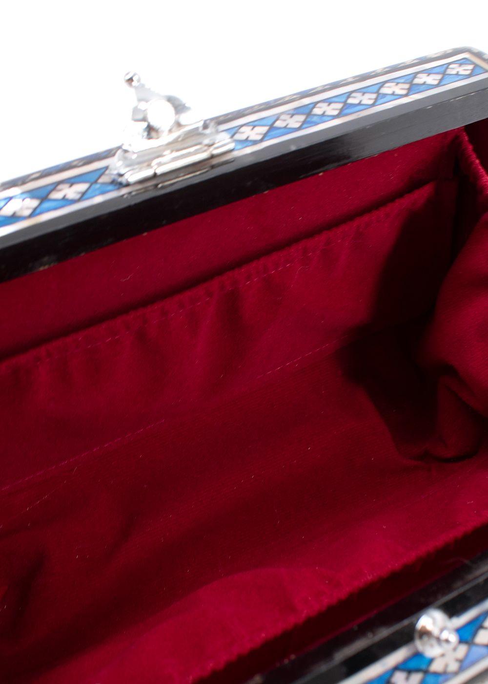 Bespoke Blue Patterned Mother of Pearl Clutch Bag