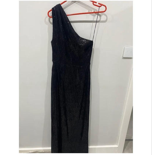Haney Black Sequin One Shoulder Gown