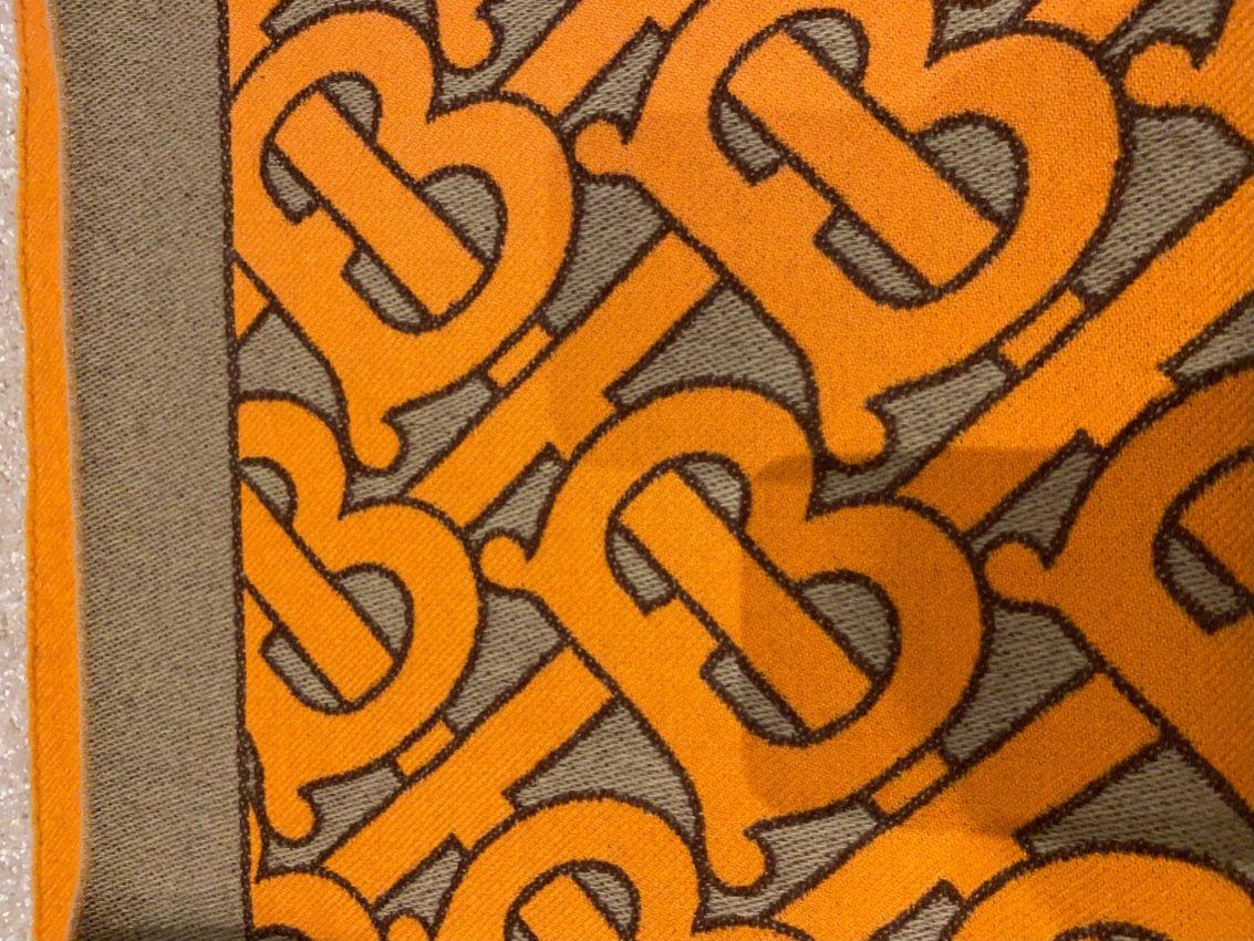 Burberry Orange & Archive Beige TB Monogram Cashmere Throw