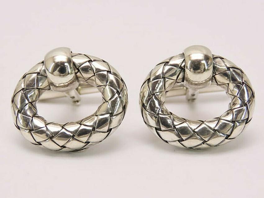 Bottega Veneta Silver Intrecciato Cufflinks