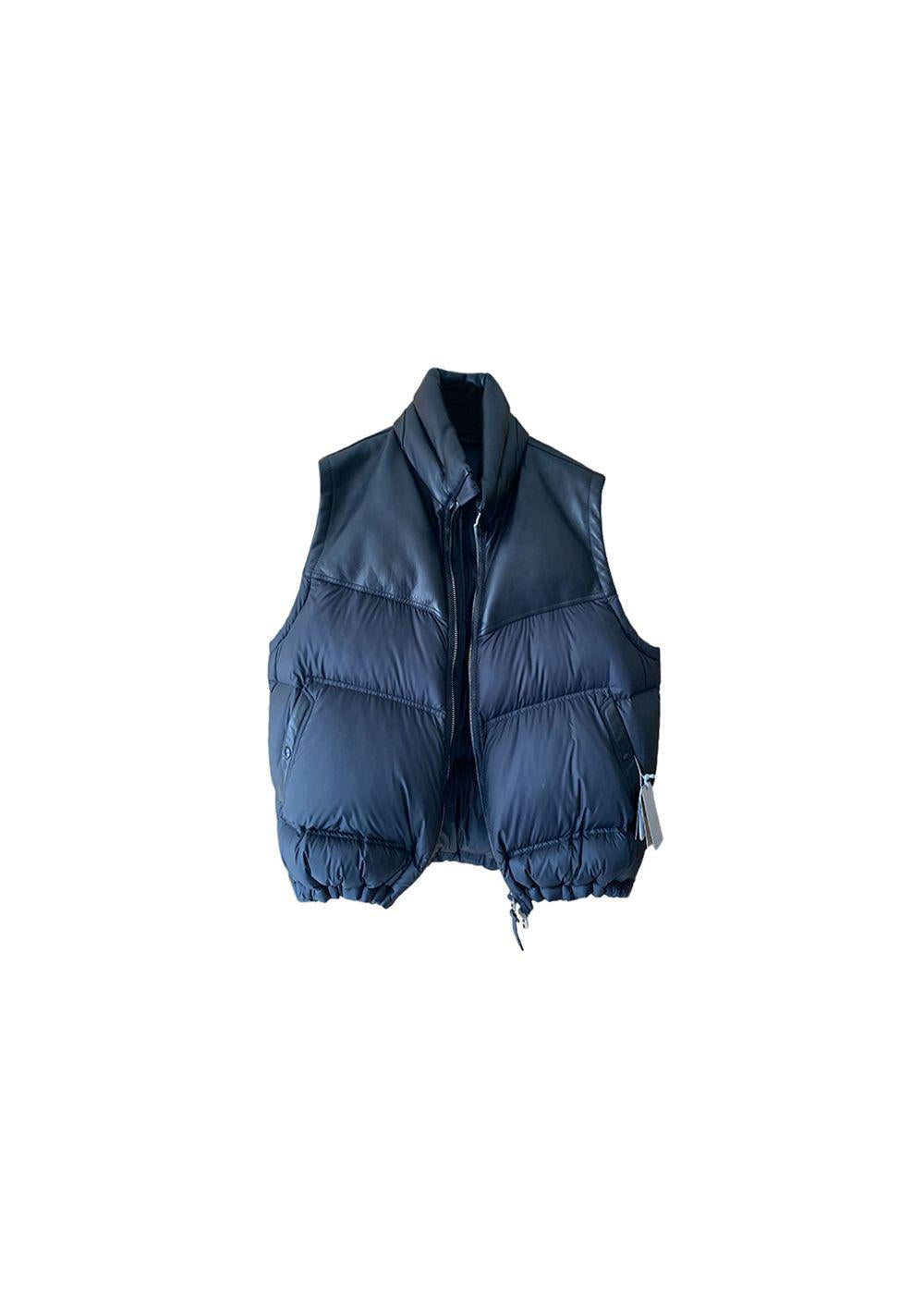 black nylon & leather down filled gilet