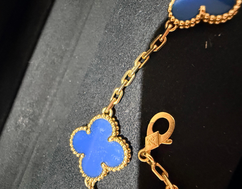 Van Cleef & Arpels vintage alhambra bracelet 5 motifs in blue agate