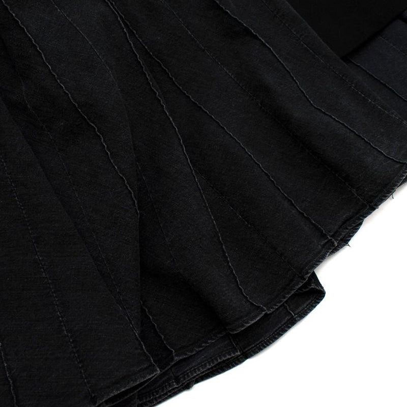 Sacai Black Wool Pleated Denim Skirt Midi Dress