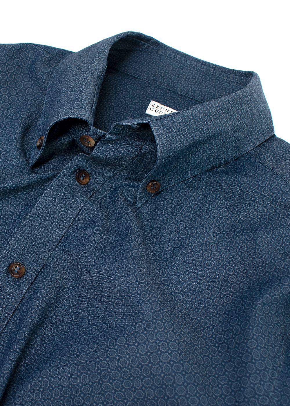 Brunello Cucinelli Blue Cotton Patterned Shirt