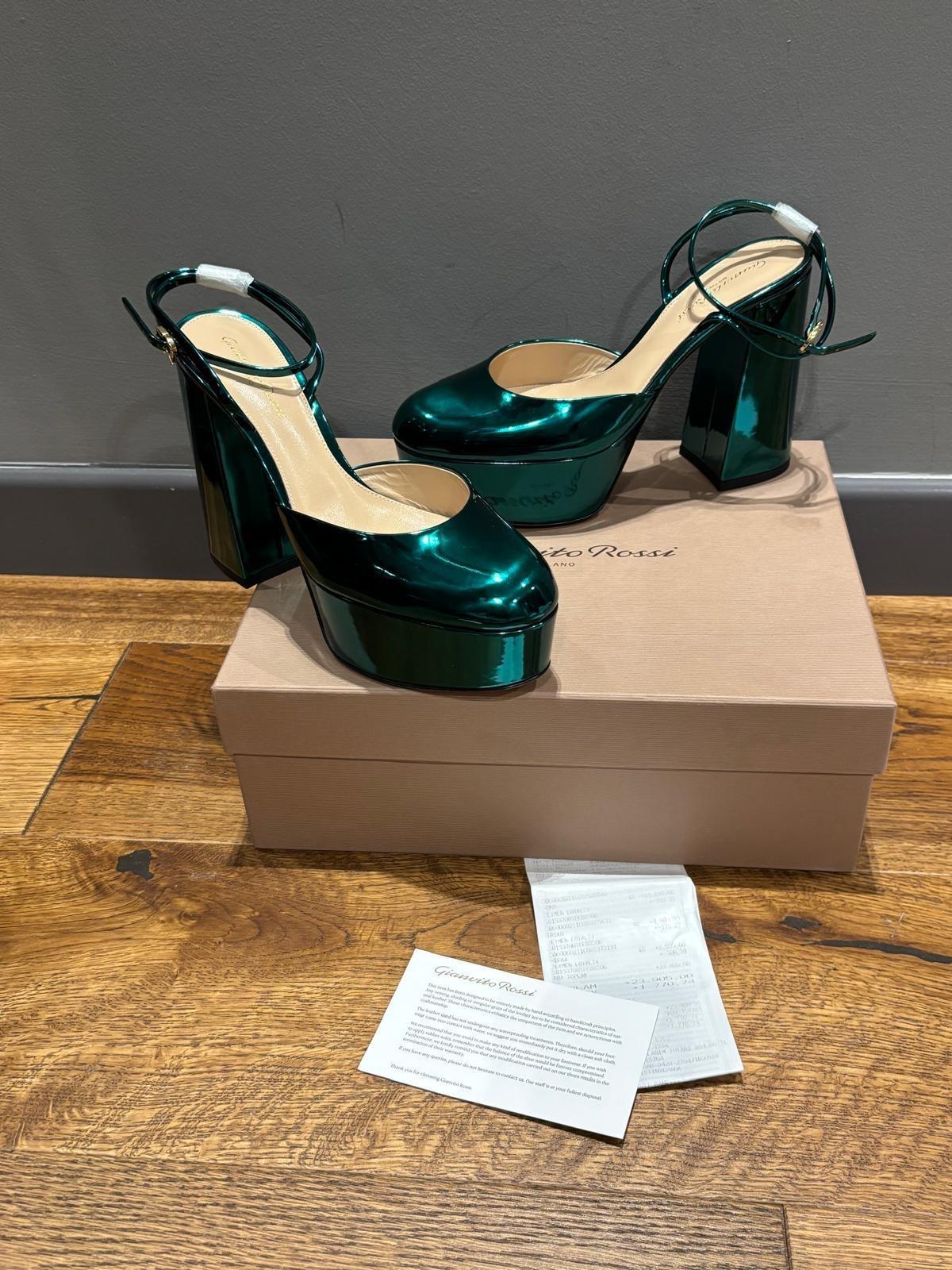 Gianvito Rossi Metallic Green Platform Sandals