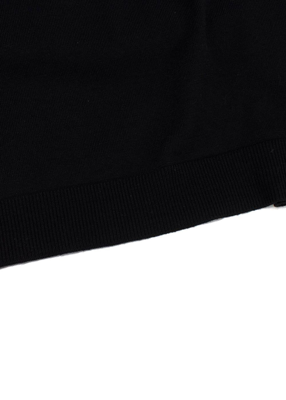 Lanvin Black Wool Knit Midi Dress with Floral Applique Detail