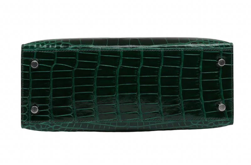 Crocodile Niloticus Lisse Vert Foncé 25cms Kelly with Palladium Hardware