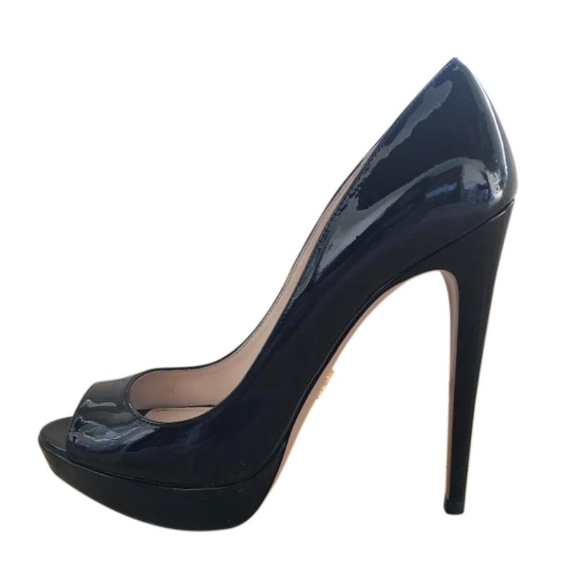 Prada Black Patent Leather Peep-Toe Pumps