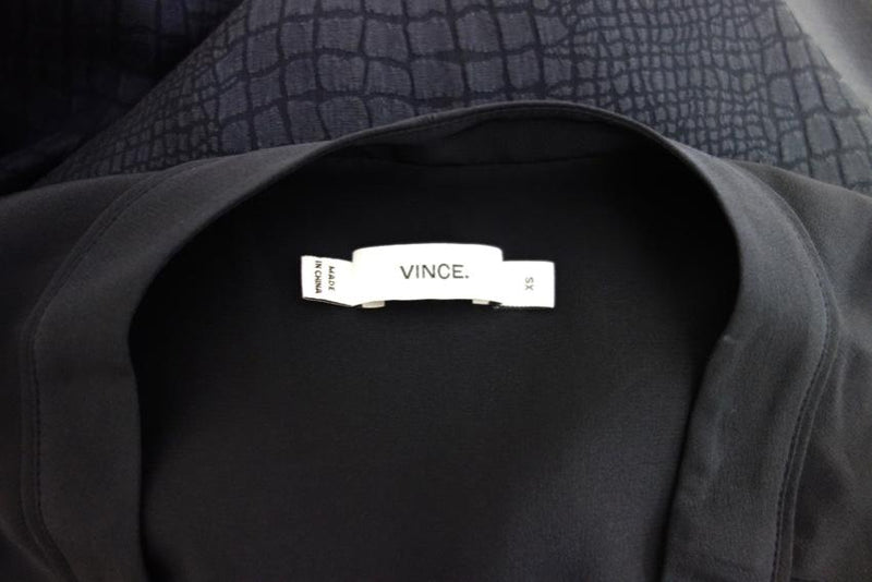 Vince Navy Textured Long Sleeve Blouse