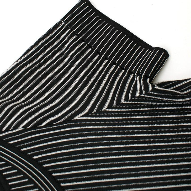 Alaia Black & White Striped Knit Skater Dress