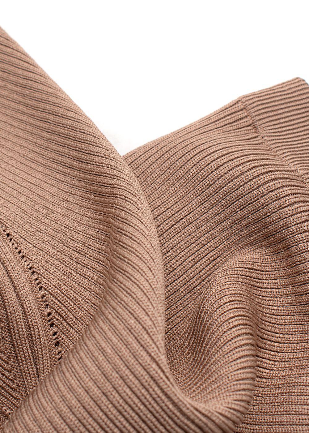 Balmain Camel Ribbed Knit Mini Skirt with Gold Button Detail