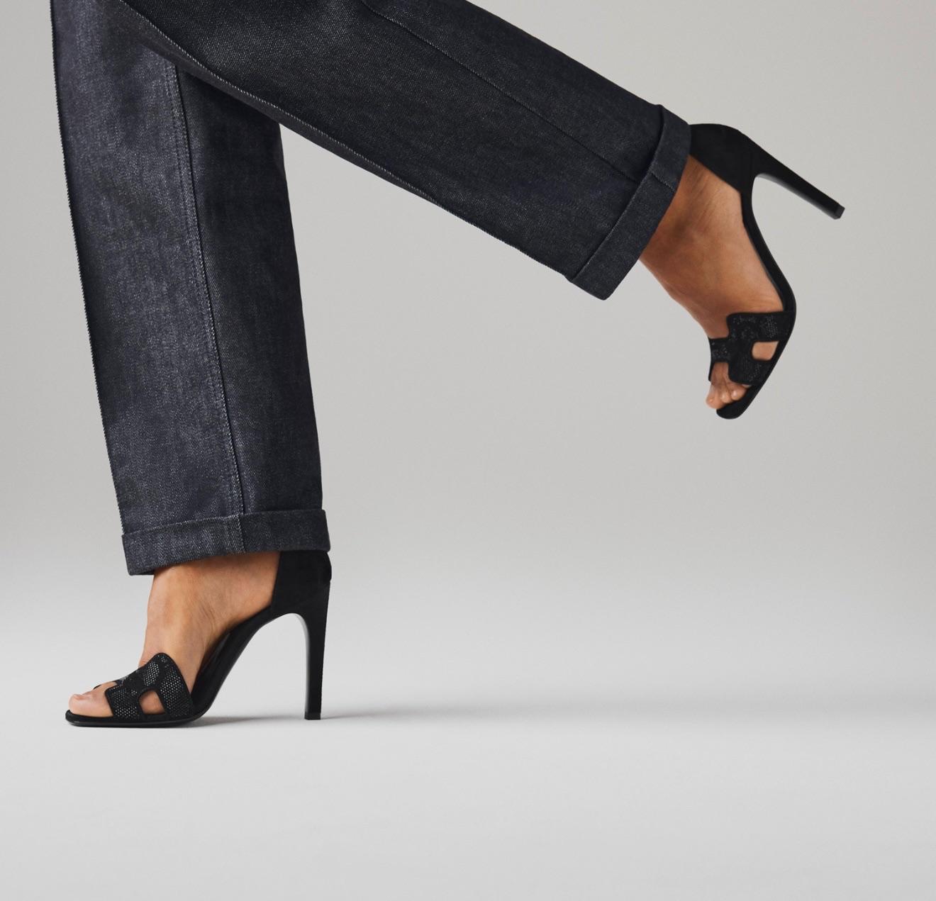 Hermes Black Suede Joy 105 Rhinestone Ankle Strap Pumps  37.5