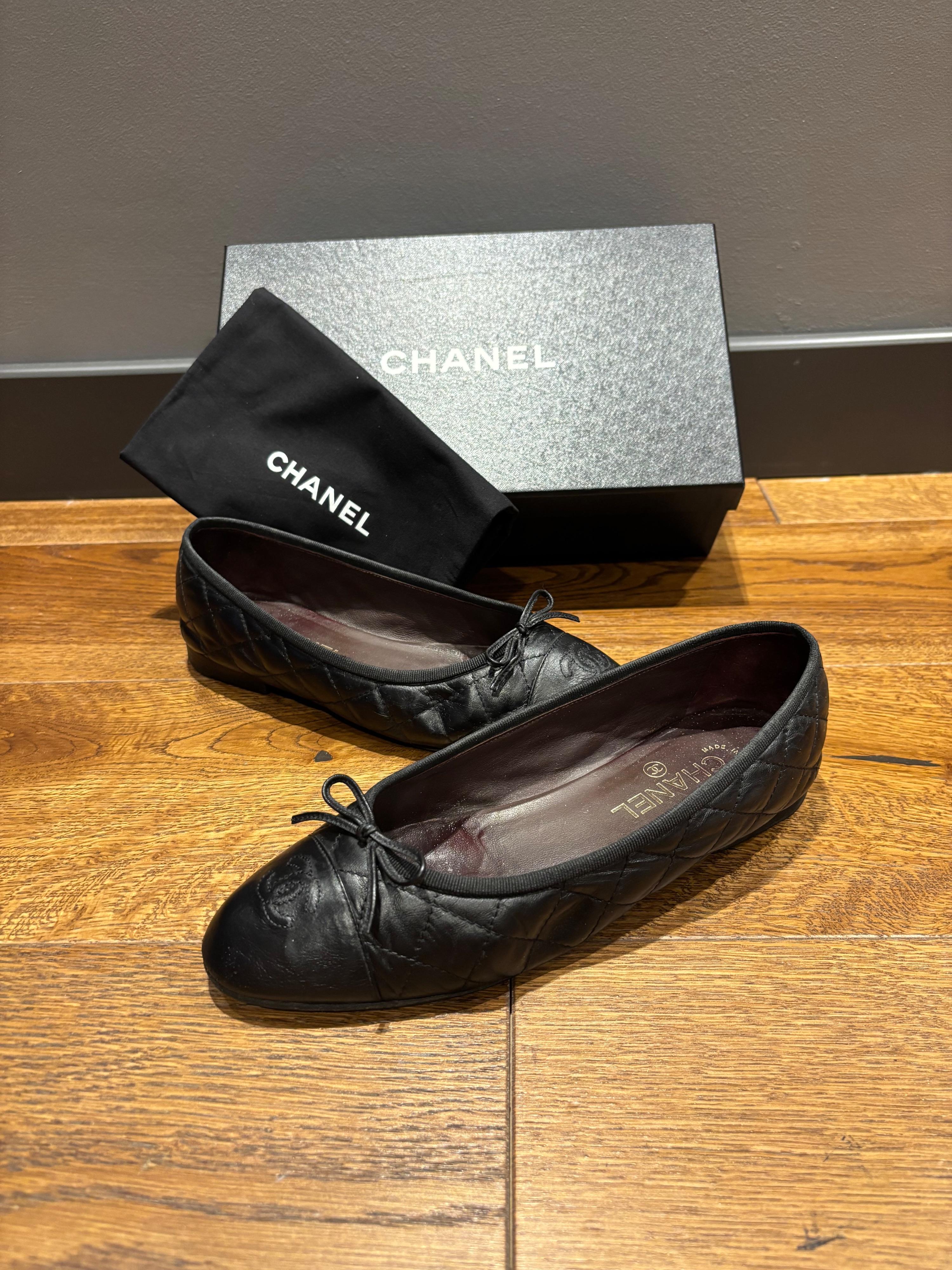 Chanel Black Leather Ballet Flats