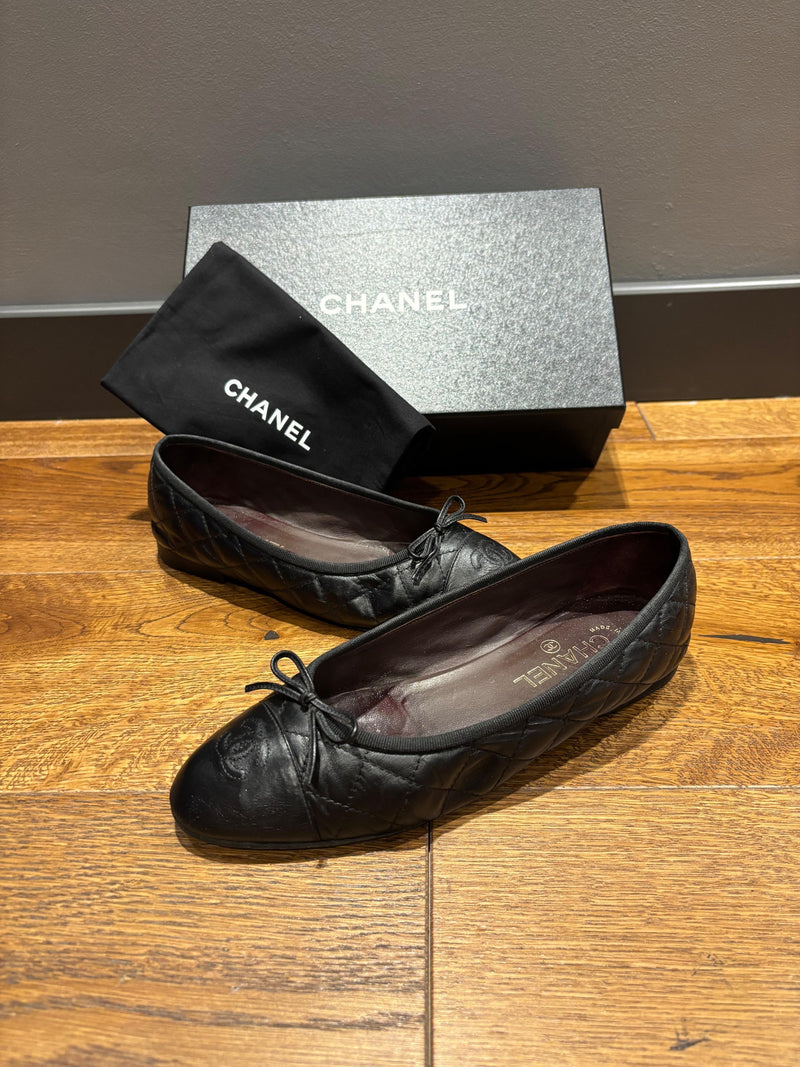 Chanel Black Leather Ballet Flats