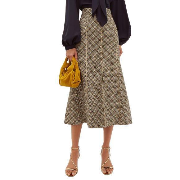 multicolour tweed  A line button-through midi skirt