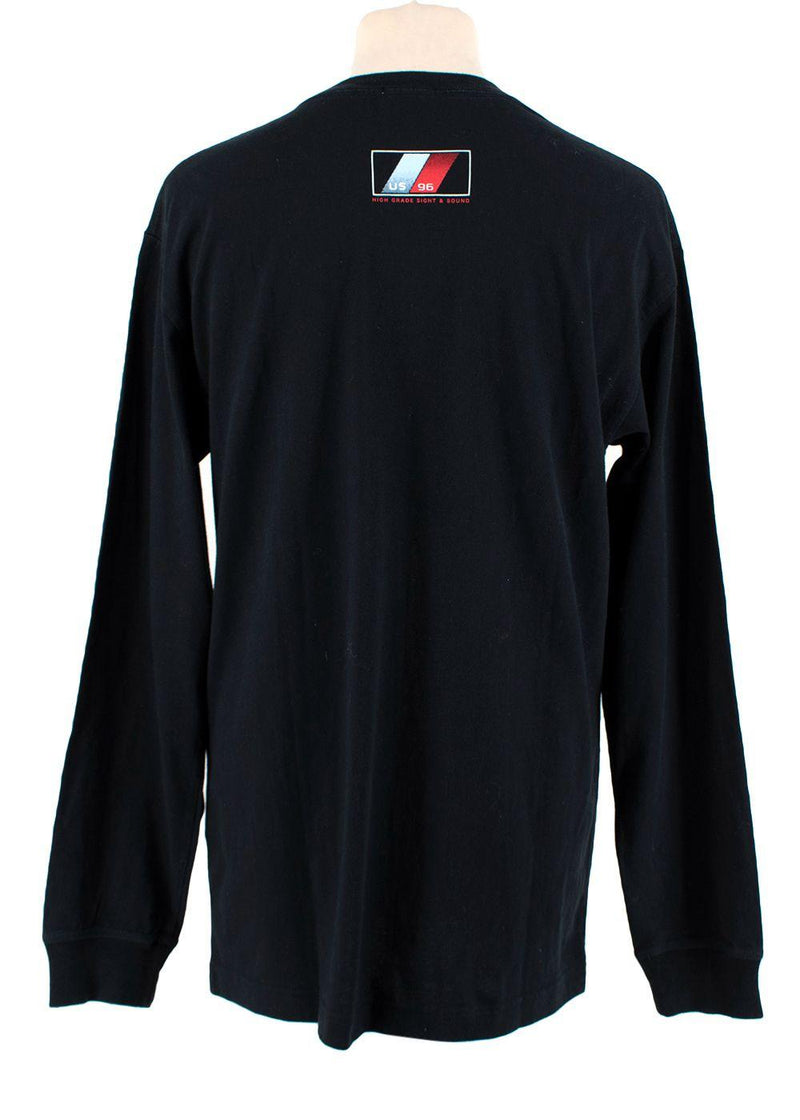 Coloured Logo Printed Black Cotton Long Sleeve T-shirt