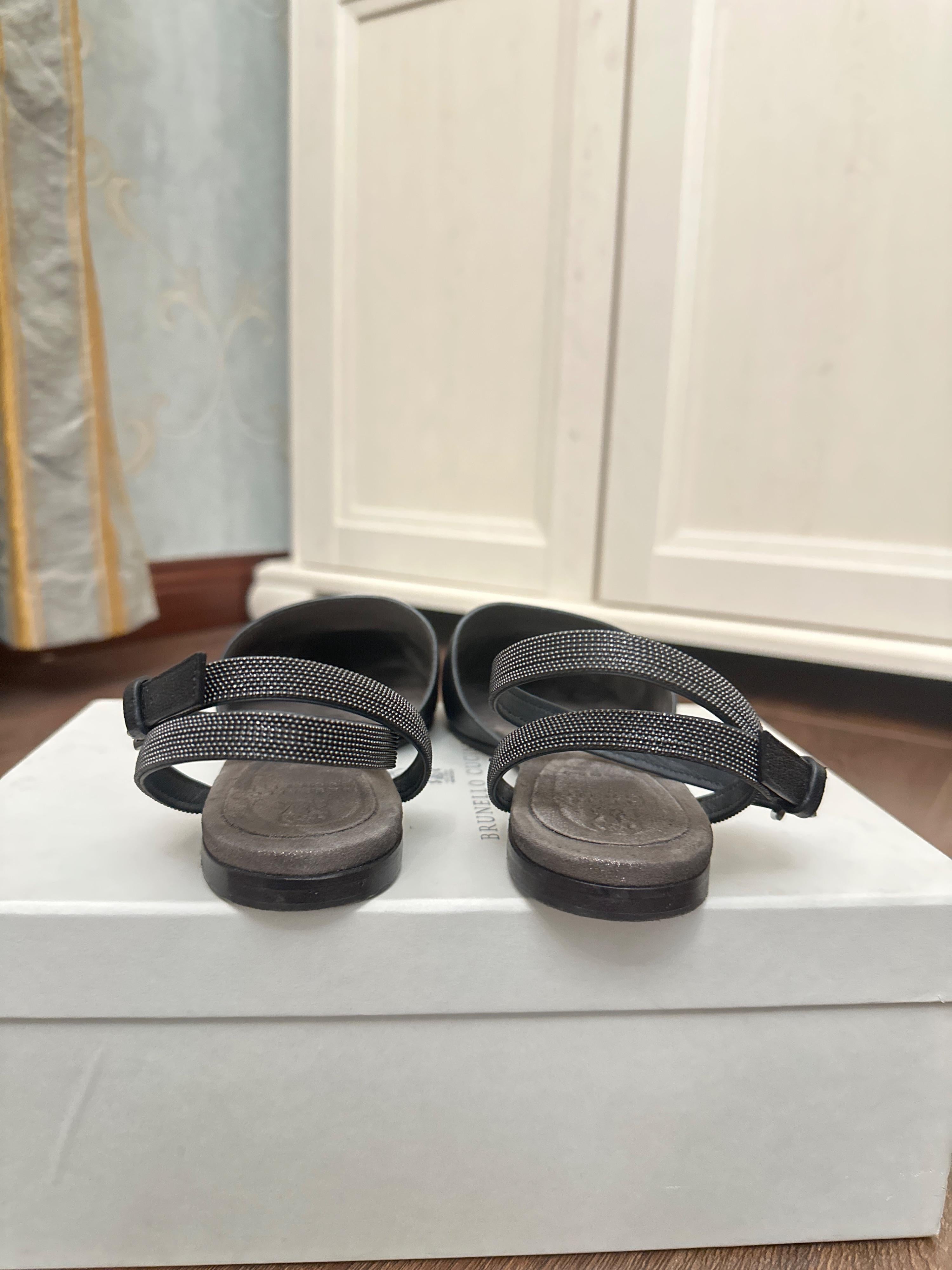 Brunello Cucinelli Black Monili Ankle Wrap Flats