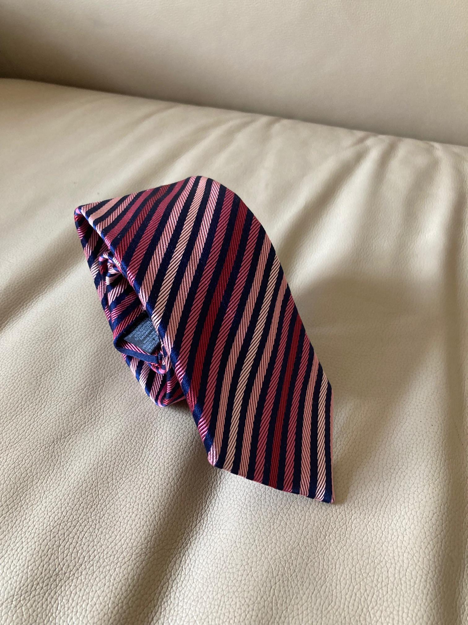 Navy & Pink Striped Silk Tie