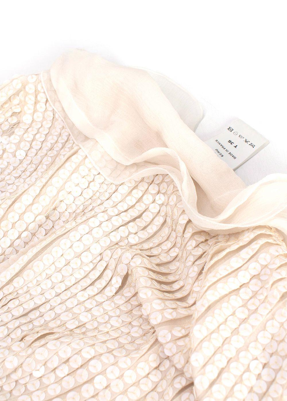Chloe Ecru Sequin Embroidered Silk Pleated Dress