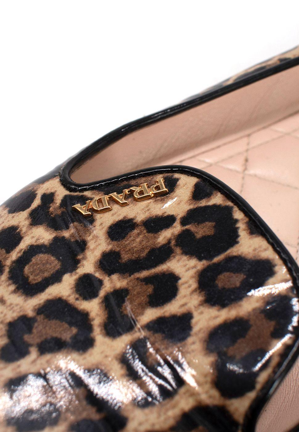 Prada Leopard Print Patent Leather Ballerinas
