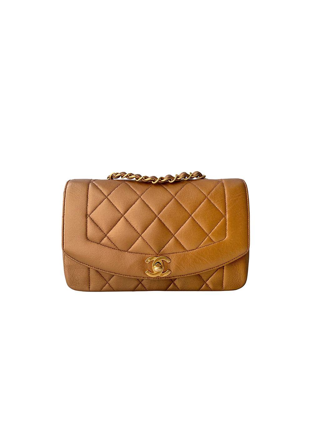 vintage beige leather small Diana flap bag