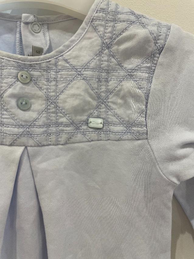 Cannage Embroidered Pale Blue Babygrow