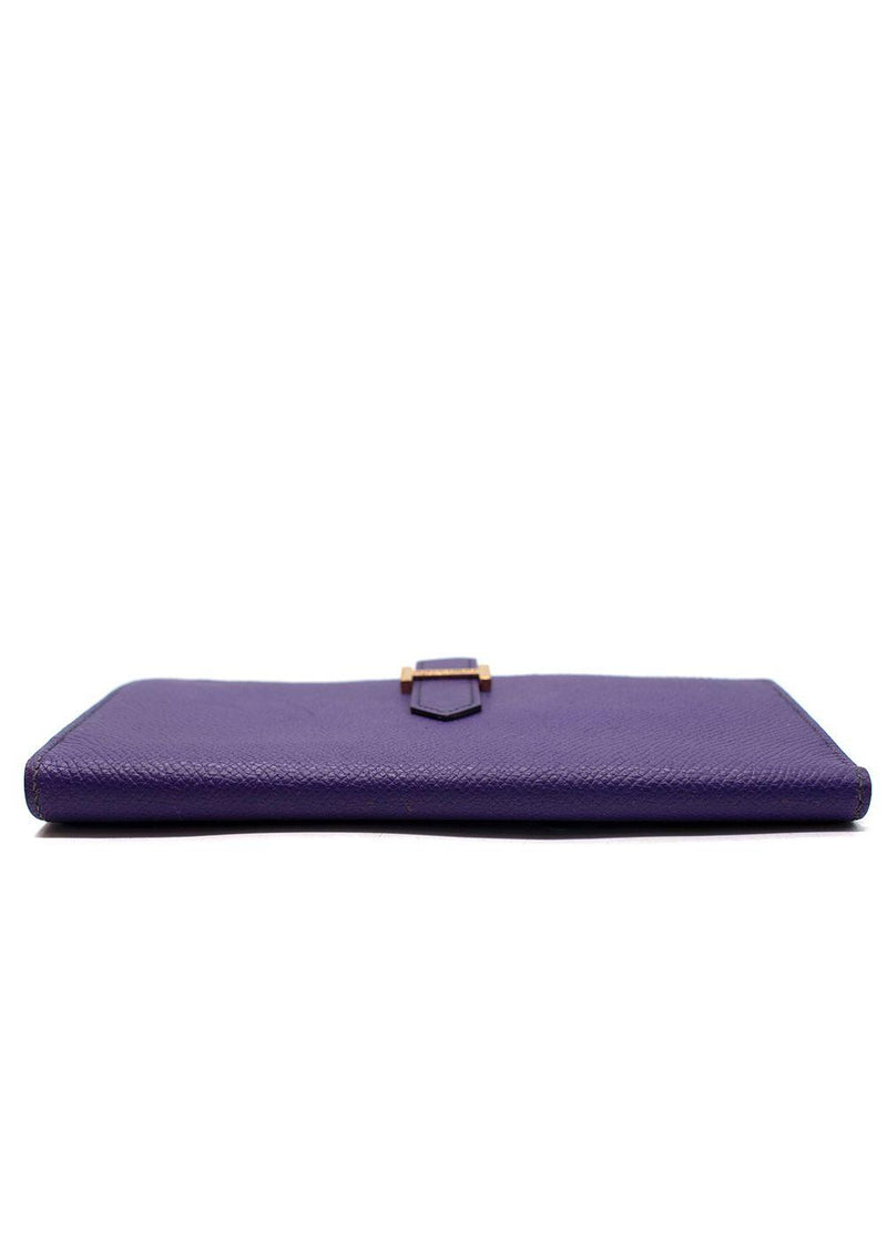 Hermes Purple Bearn Wallet with Gold Hardware
