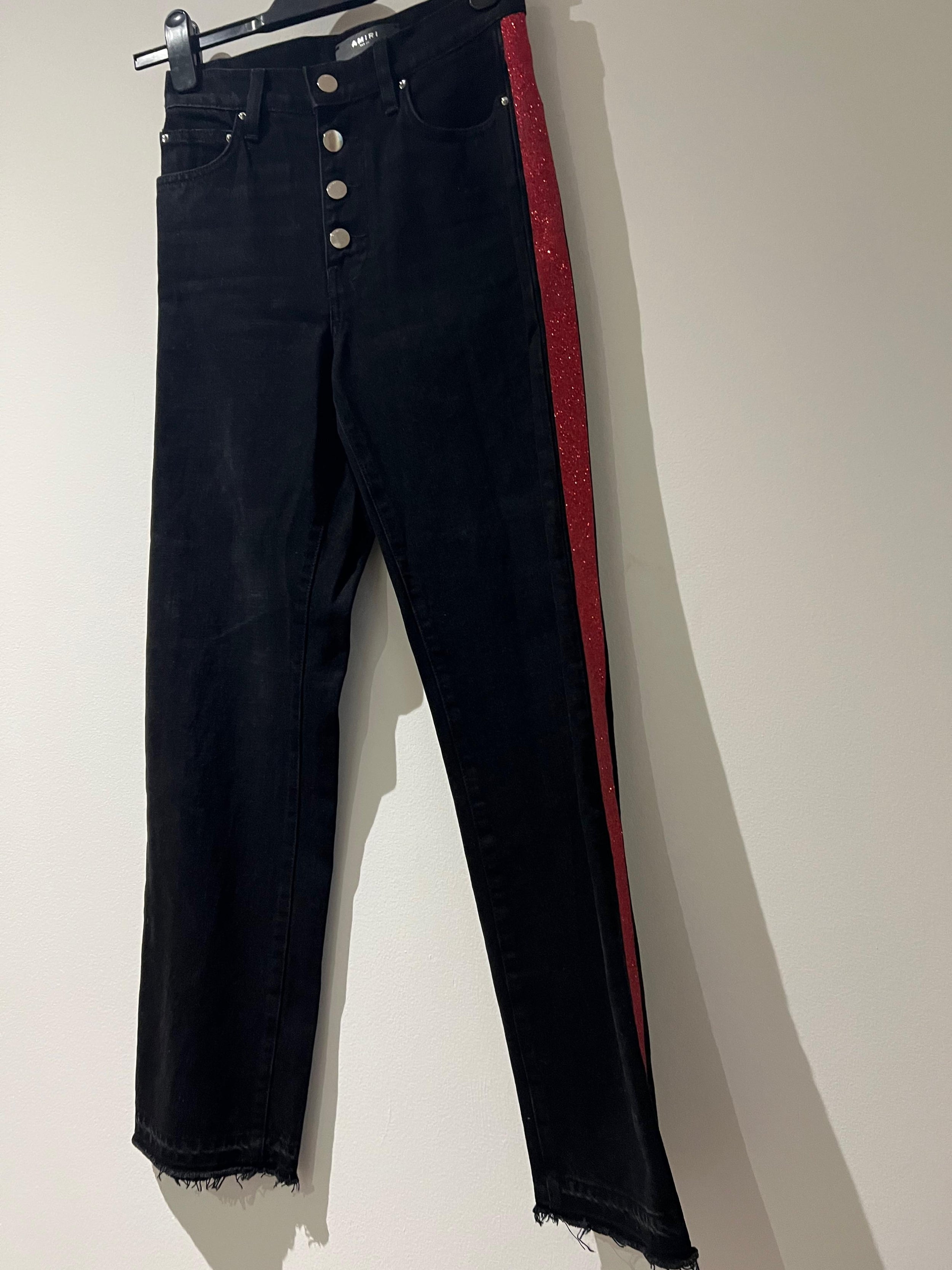 Black Denim High Rise Side Stripe Jeans