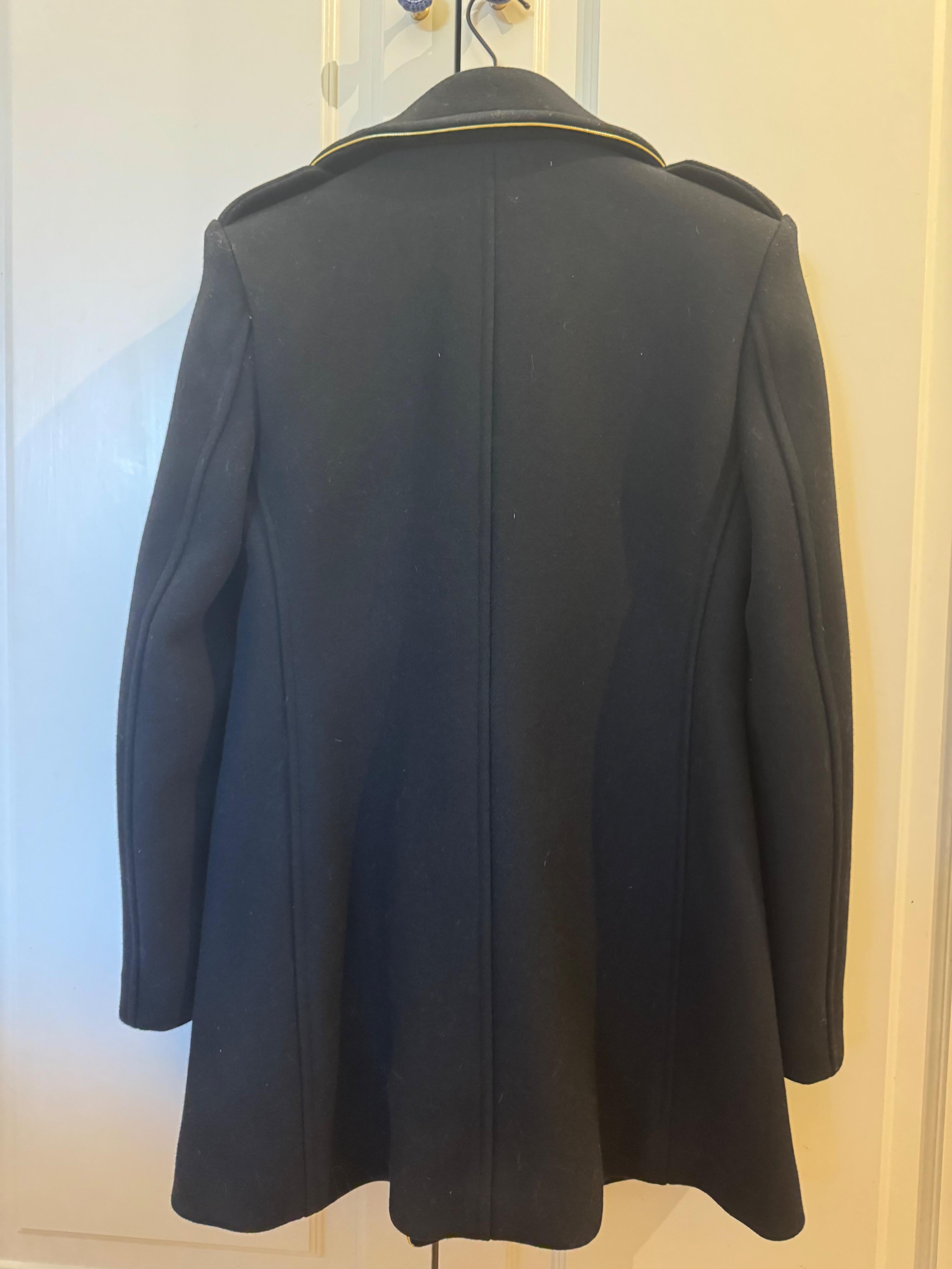 Saint Laurent Gold Trim Black Wool Coat