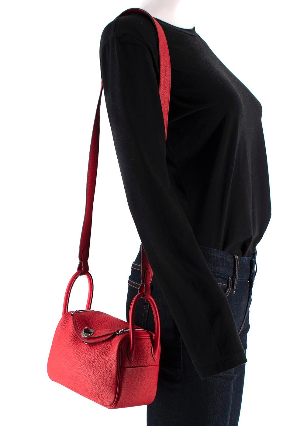 Hermes Mini Lindy in Red Clemence Leather with Palladium Hardware