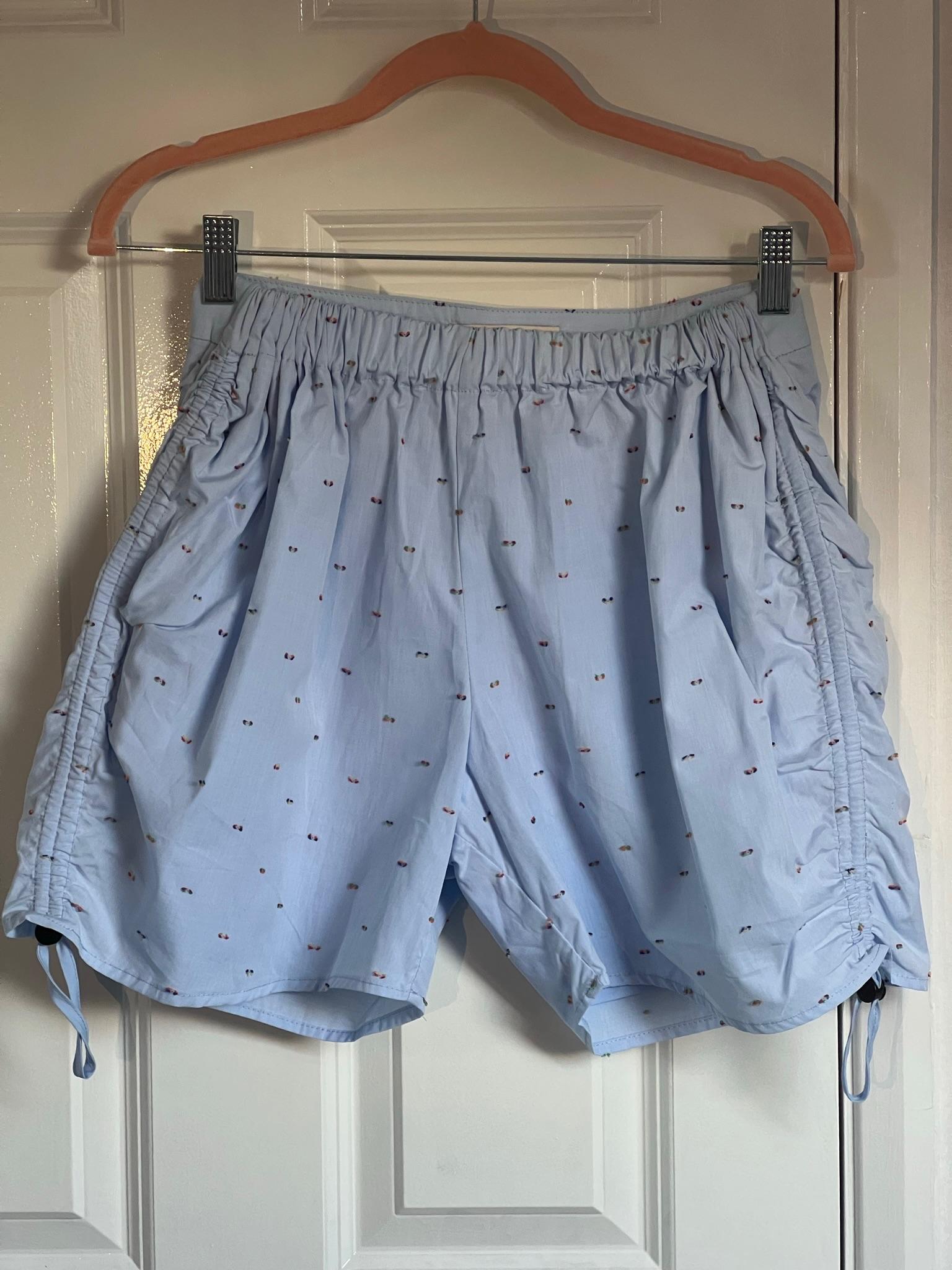 Embroidered High Rise Cotton Poplin Shorts