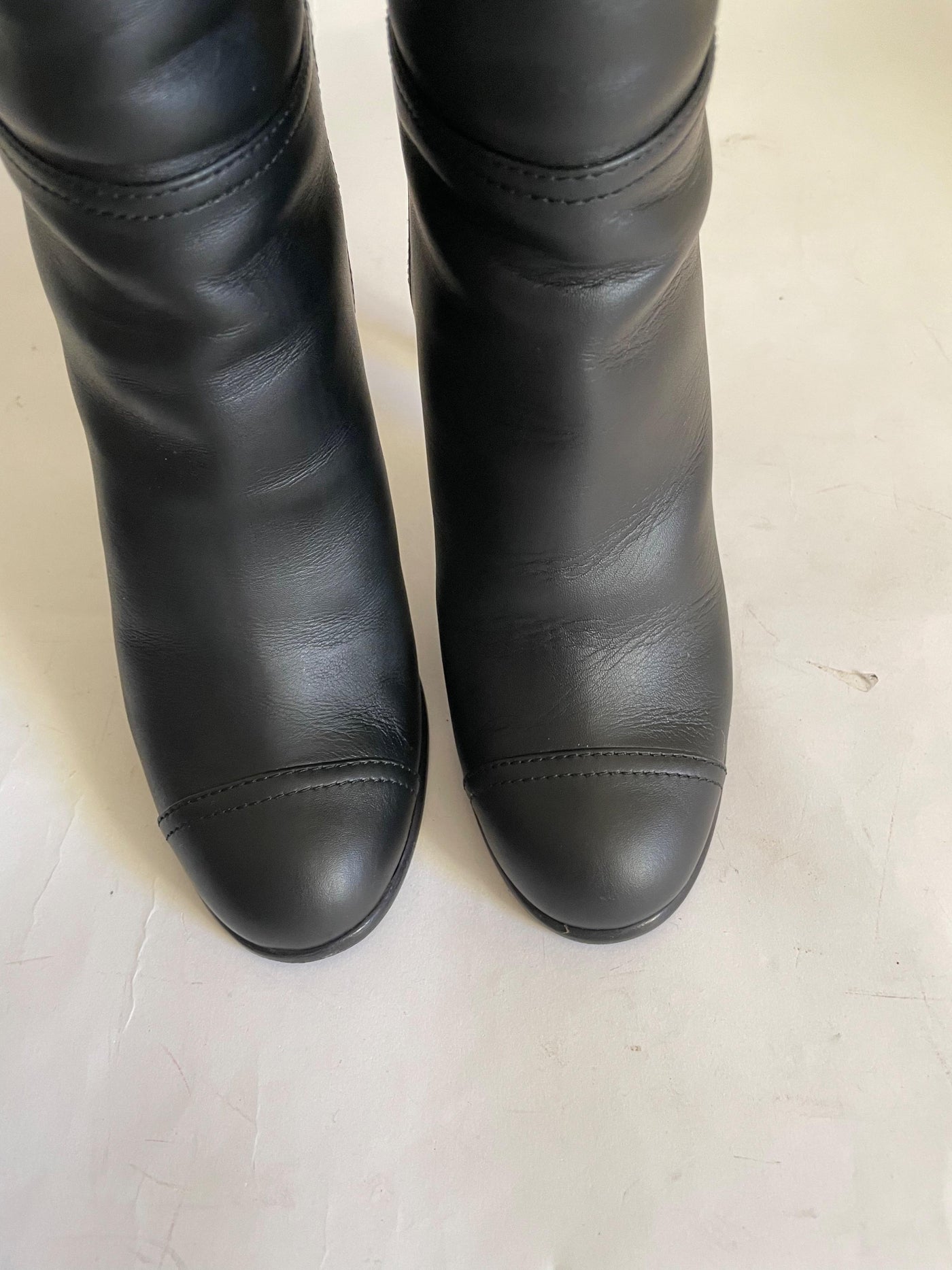 Black Leather CC Heeled Knee High Boots