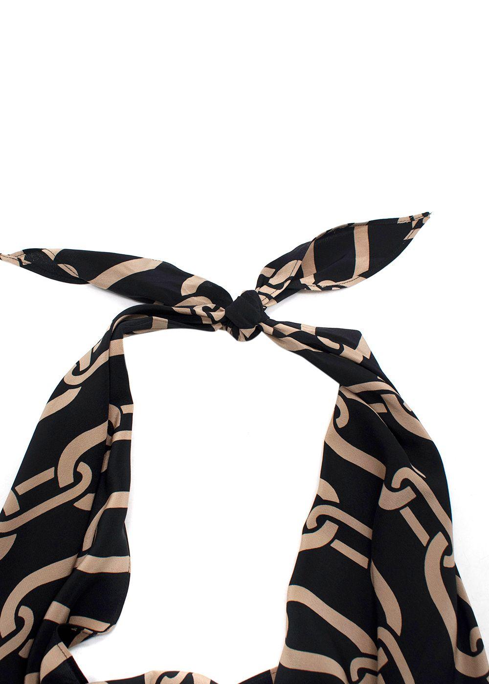 Nili Lotan Black Agathe Chain Print Silk Halterneck Top
