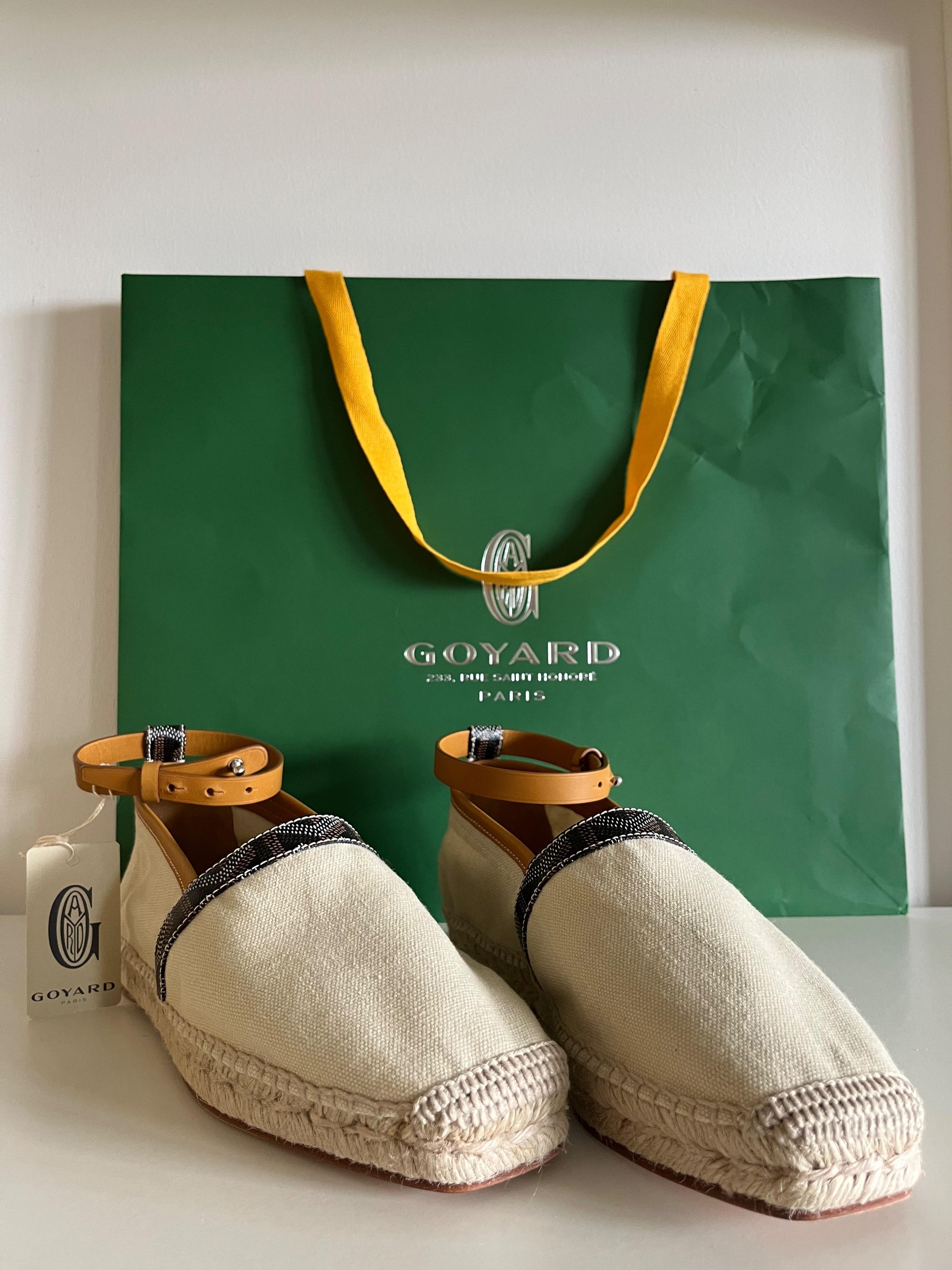 Natural canvas & leather ankle strap espadrilles
