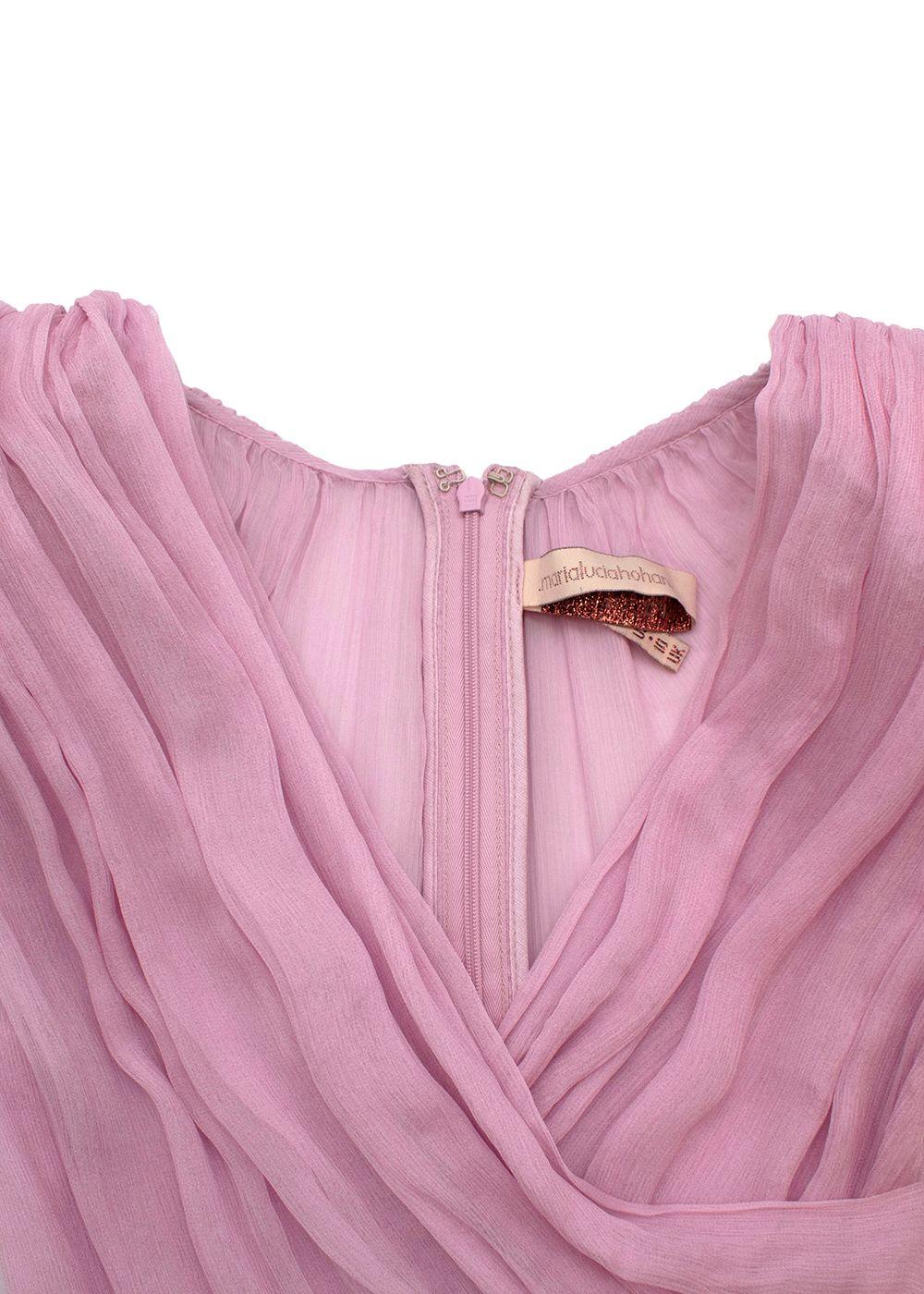 Maria Lucia Hohan Pink Plisse Chiffon Belted Midi Dress