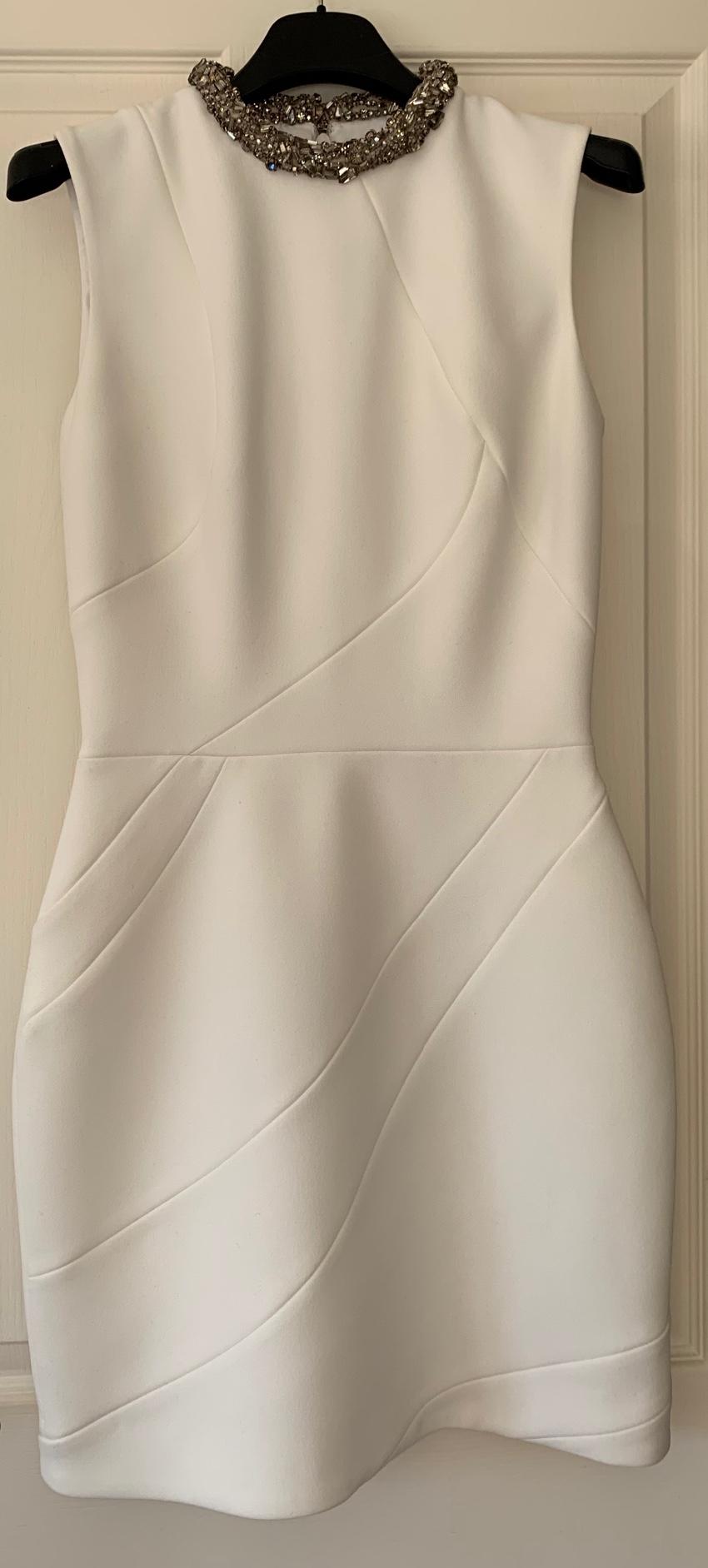 Victoria Beckham White Matte Crepe Jewelled Neck Dress
