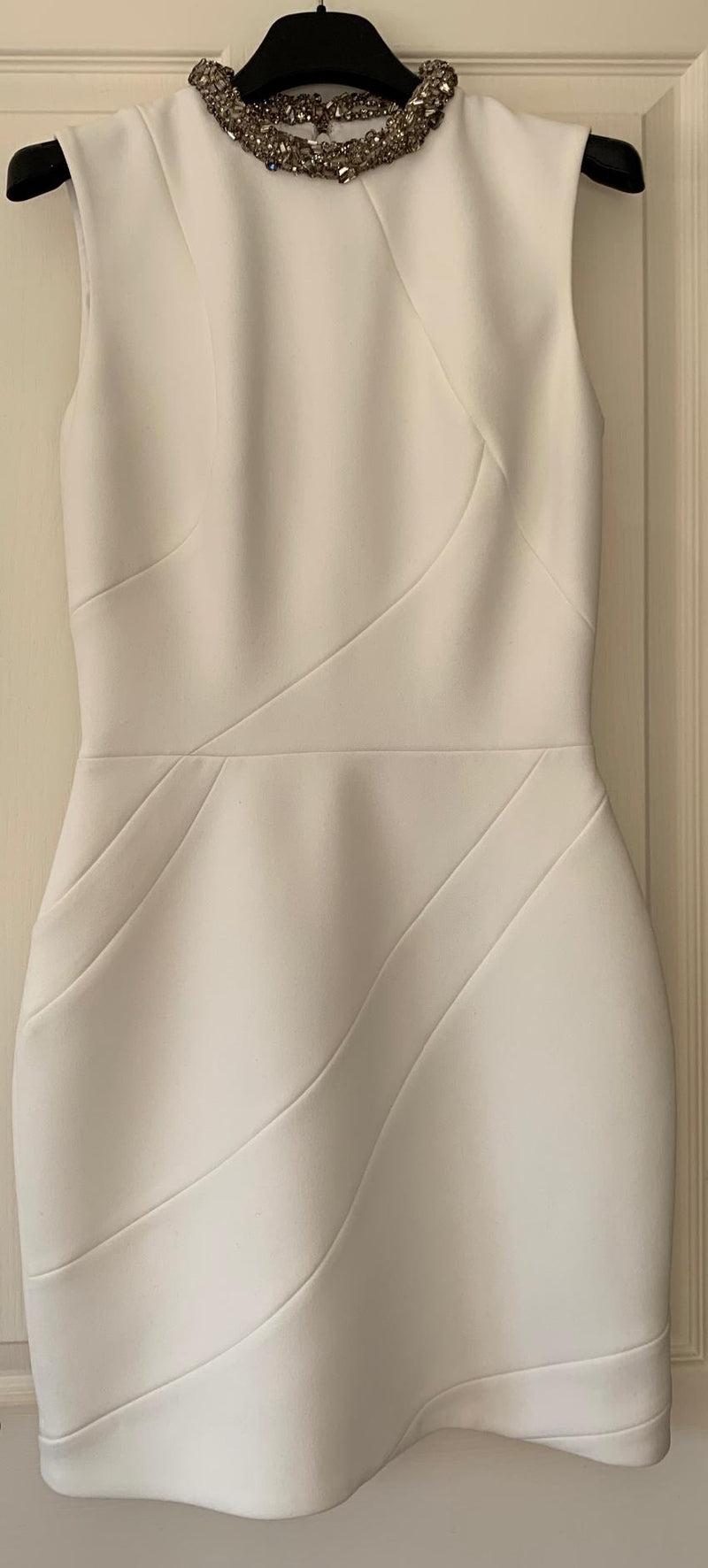 Victoria Beckham White Matte Crepe Jewelled Neck Dress