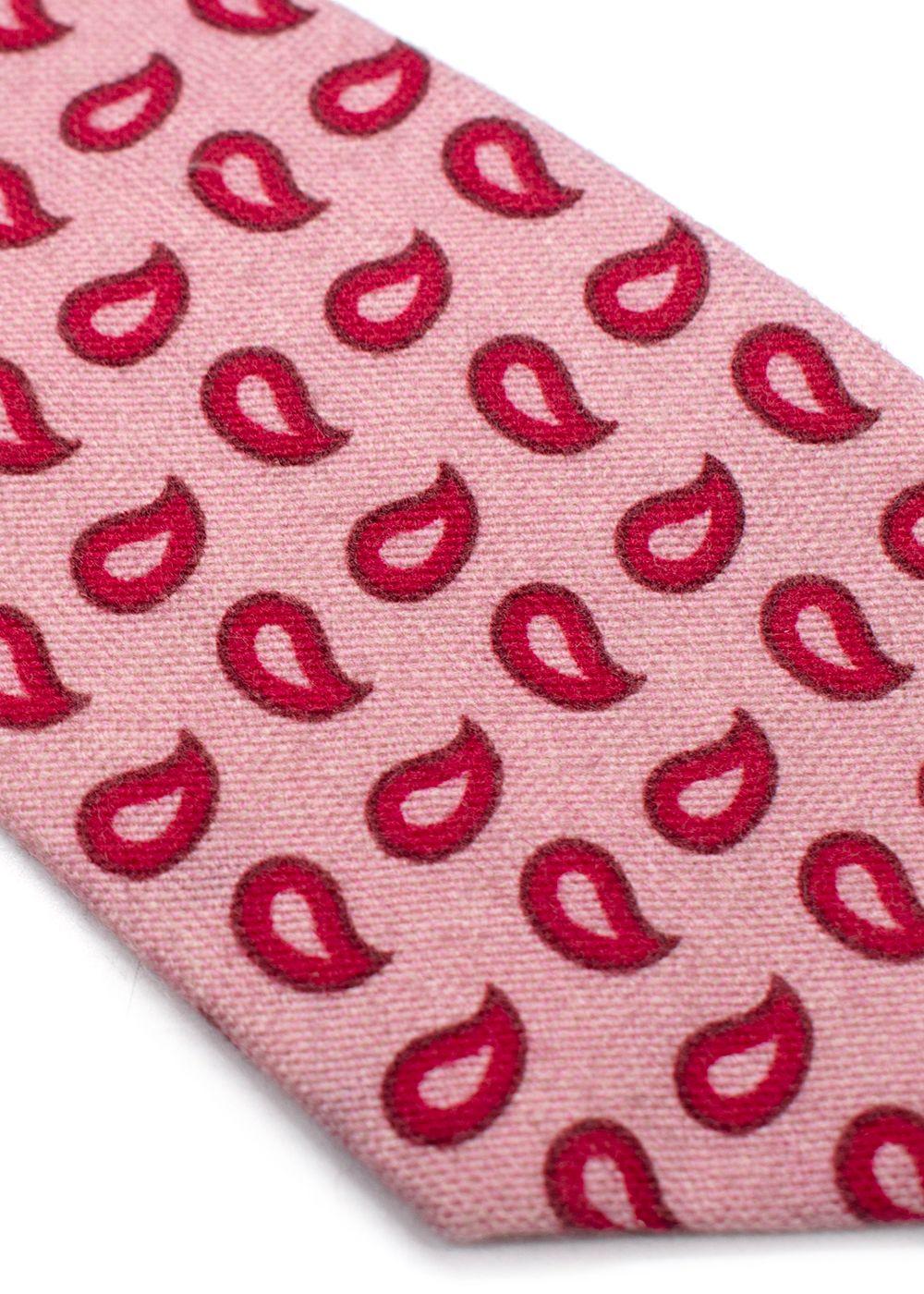 Isaia Pink Wool Tie with Red Paisley Pattern