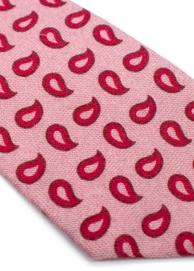 Isaia Pink Wool Tie with Red Paisley Pattern