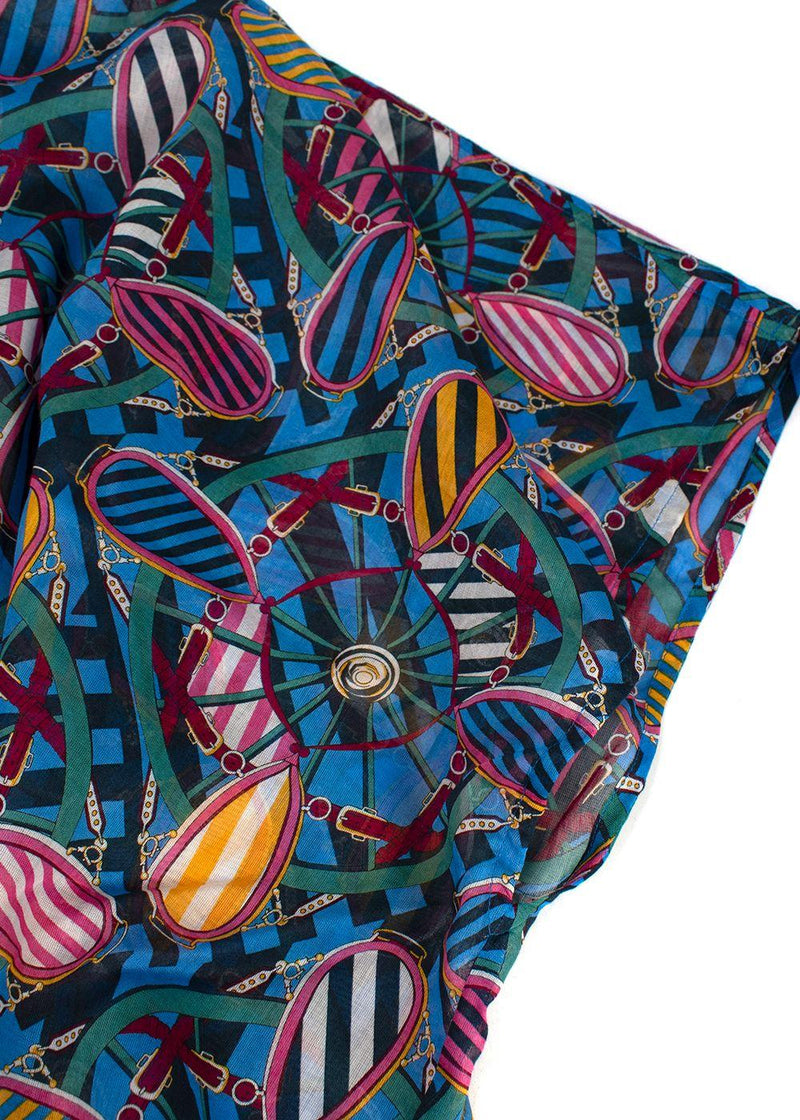 Hermes Blue Patterned En Roue Libre Beach Caftan Dress