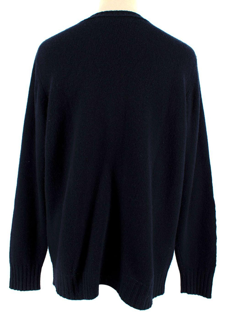 Navy Embroidered Cashmere Knit Jumper