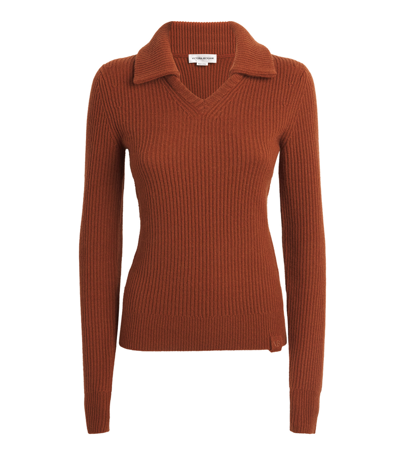 Victoria Beckham Cashmere Blend Spread-Collar Ribbed Jumper