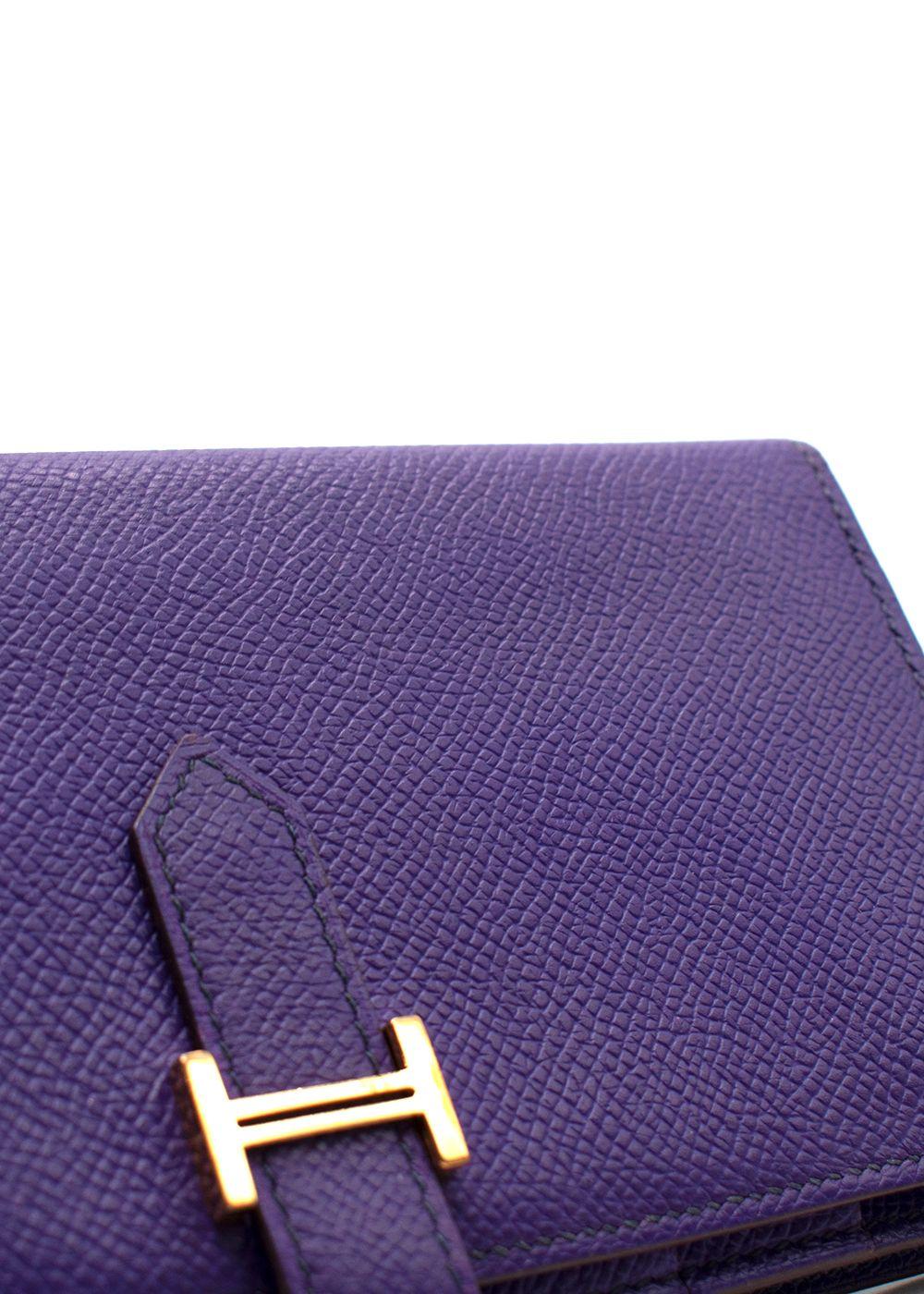 Hermes Purple Bearn Wallet with Gold Hardware