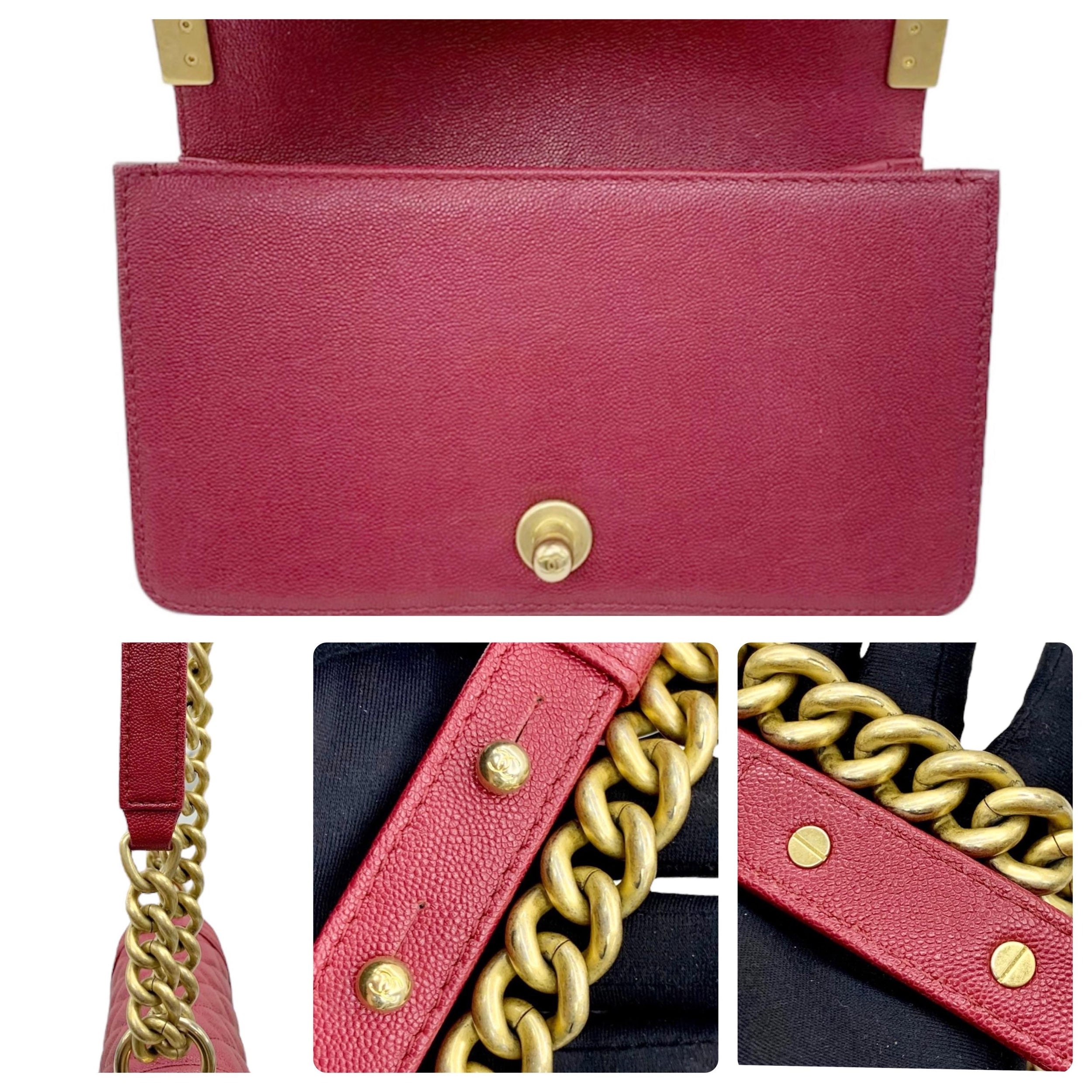 Chanel Red Caviar Leather Small Boy Bag