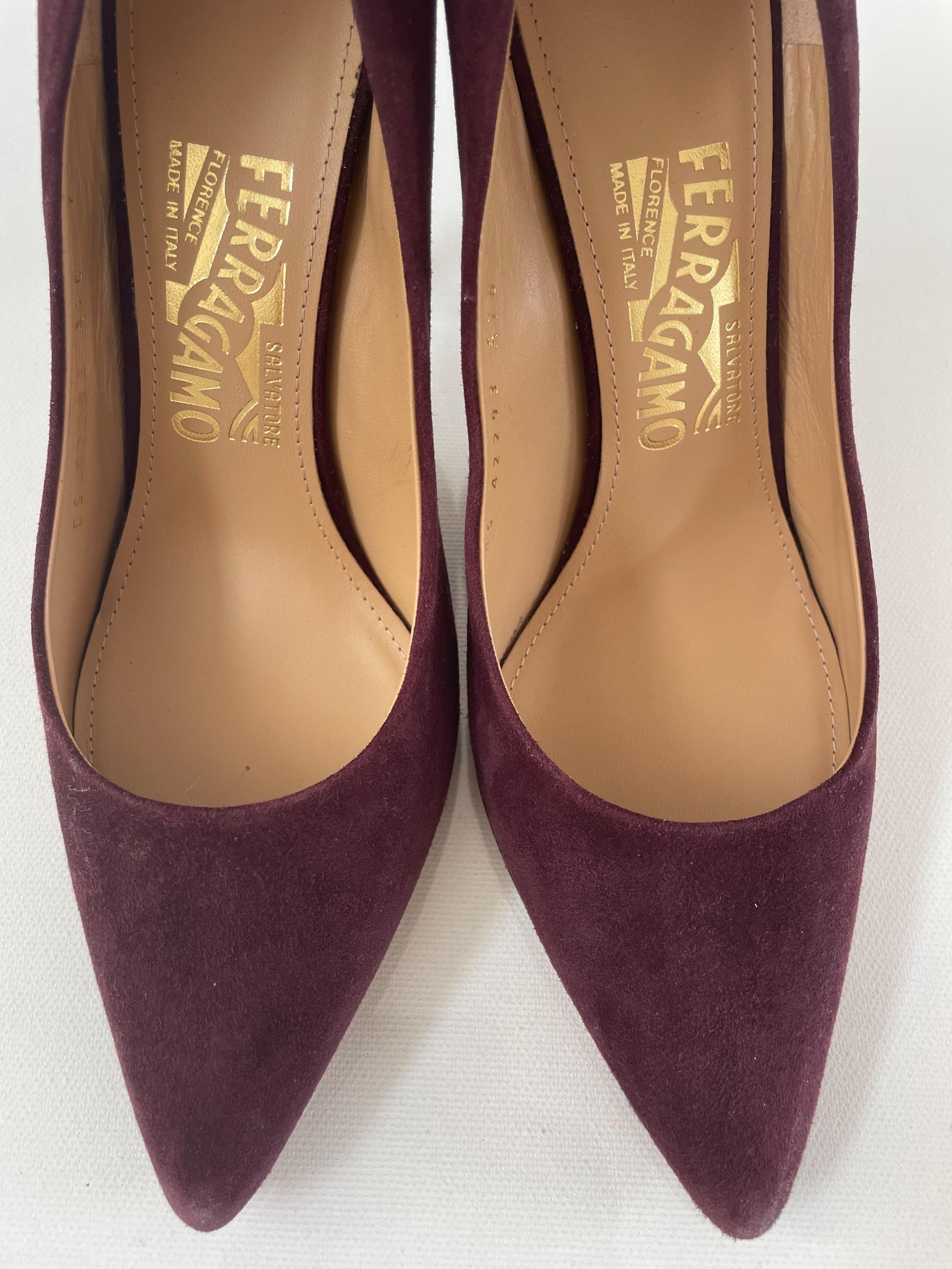 Ferragamo Burgundy Suede Pumps