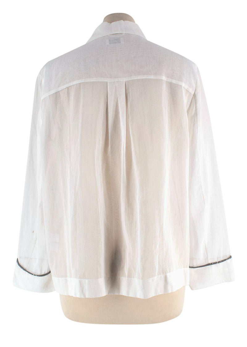 Brunello Cucinelli Ivory Sheer Embellished Gem Blouse