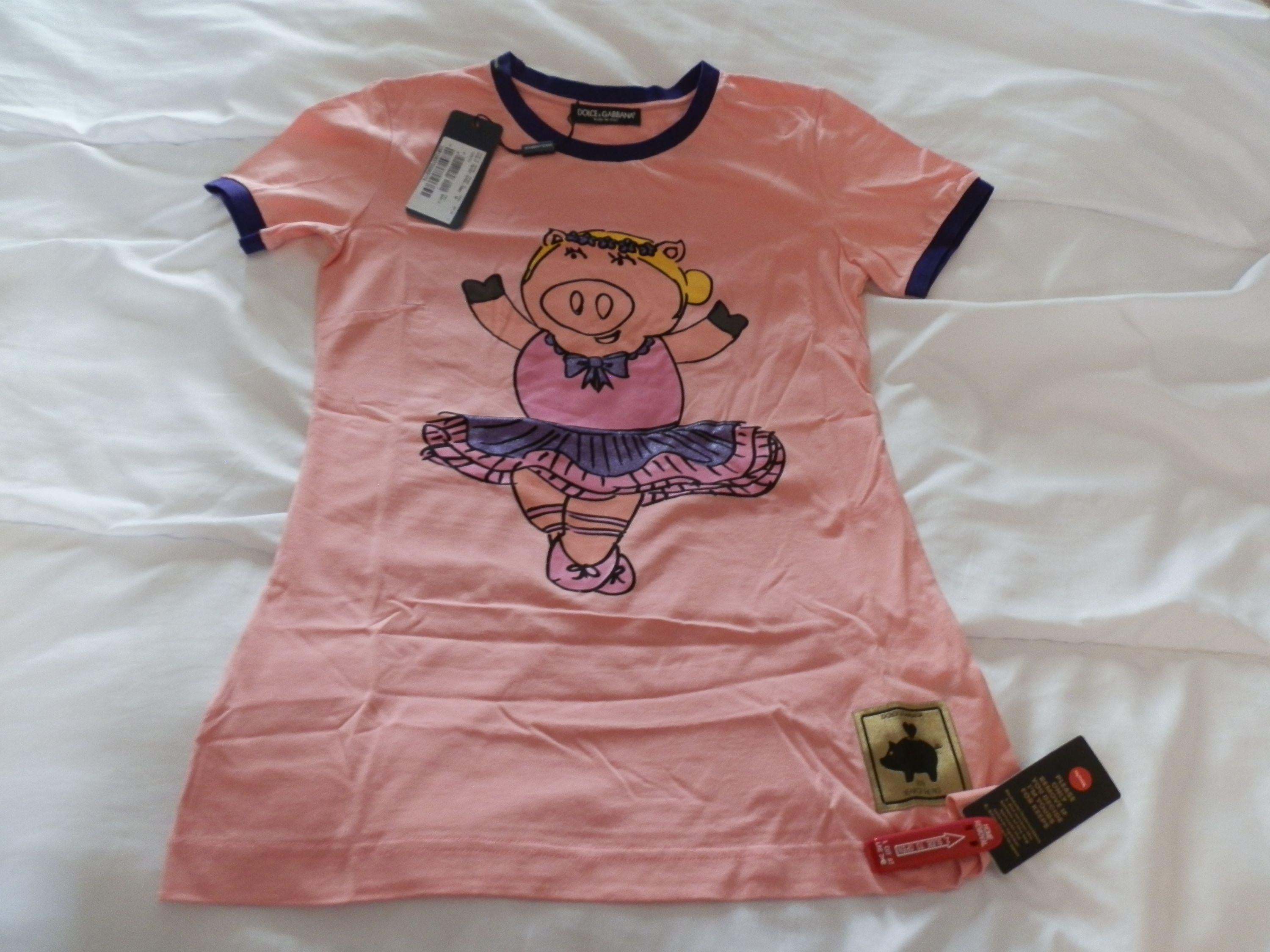 Dolce & Gabbana Pink Pig Ballerina T-shirt